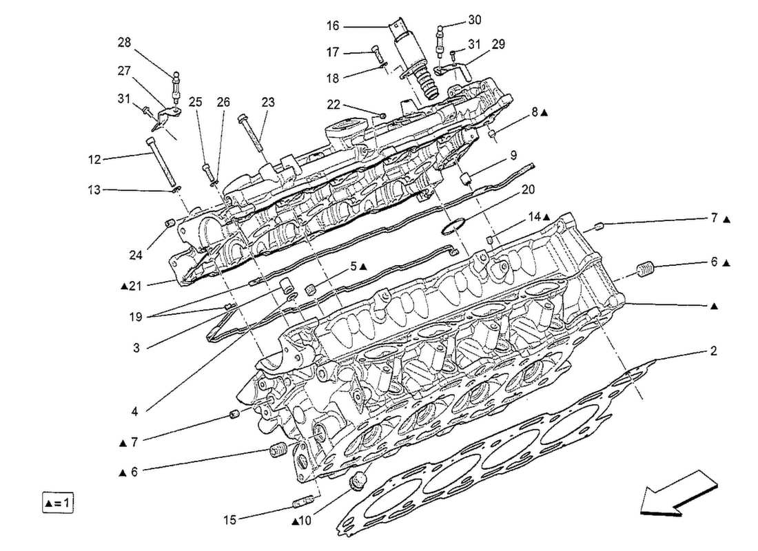 maserati qtp. v8 3.8 530bhp 2014 schema delle parti della testata destra
