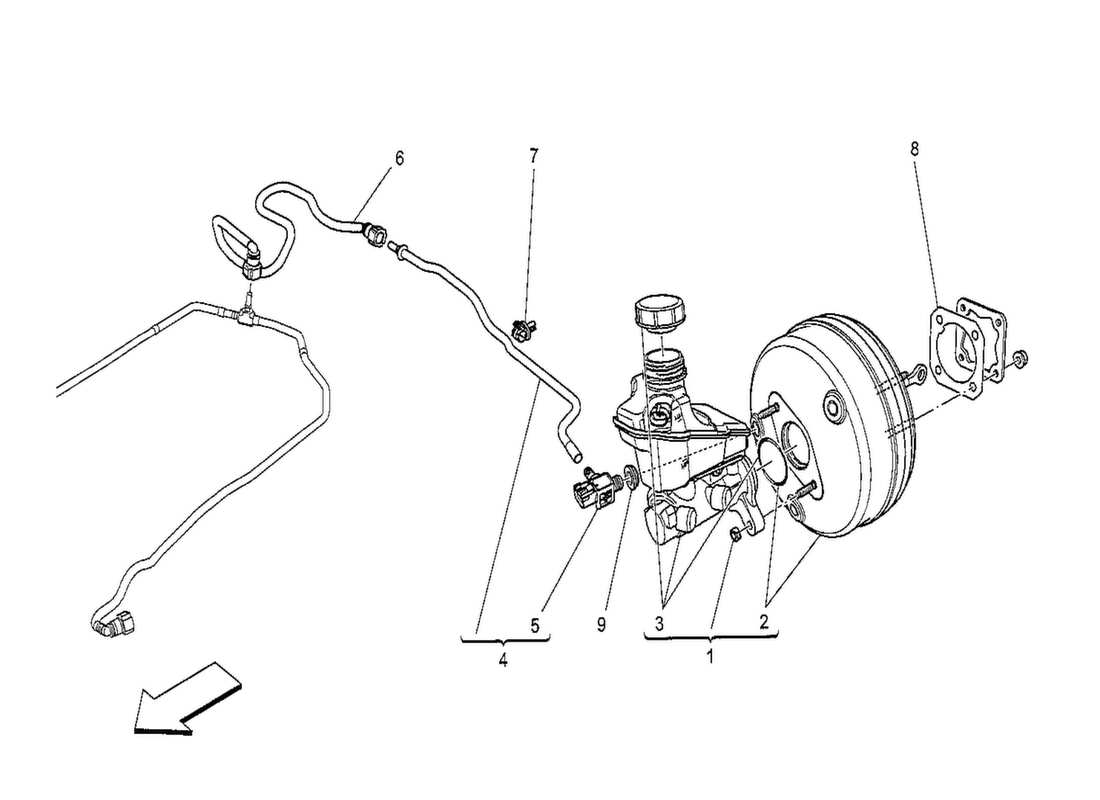 maserati qtp. v8 3.8 530bhp 2014 diagramma delle parti del sistema break servo