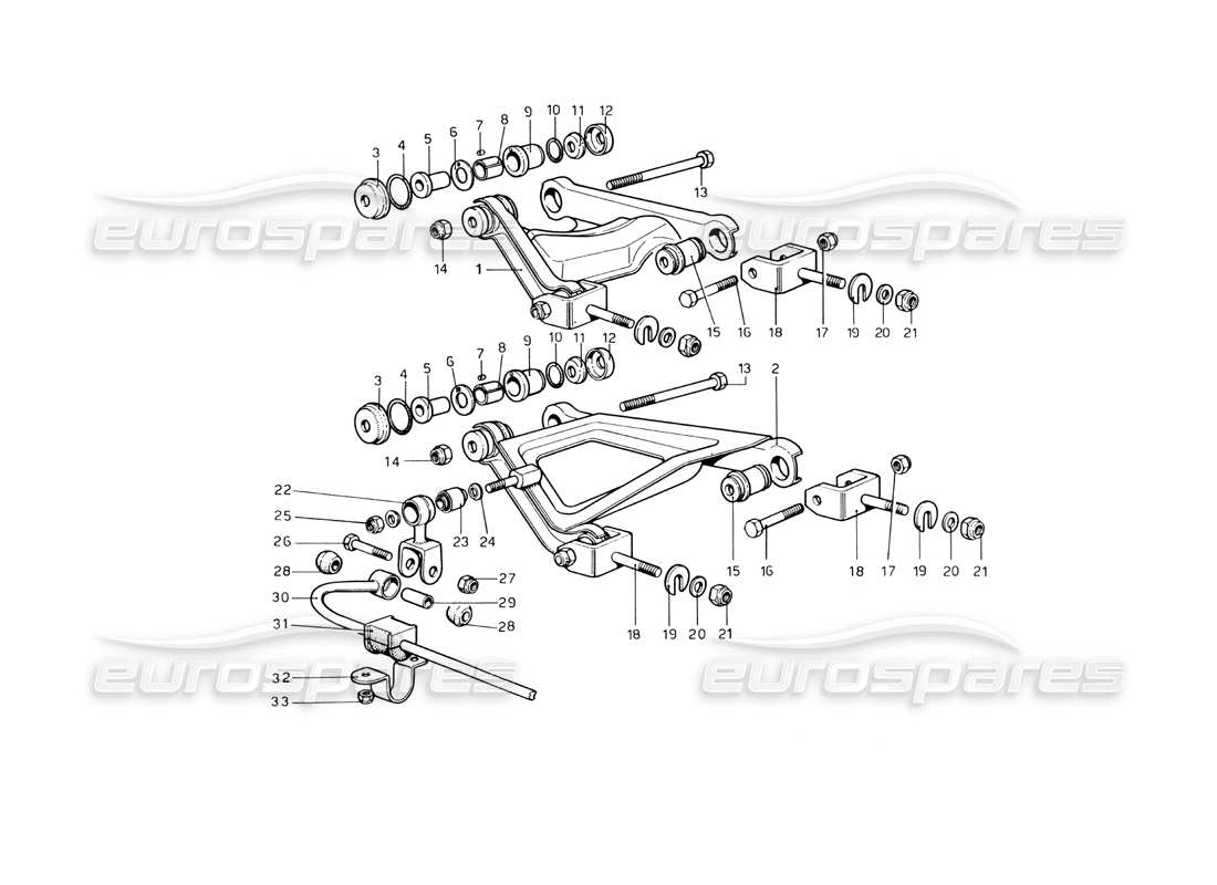 ferrari 246 dino (1975) sospensione posteriore - bracci trasversali diagramma delle parti