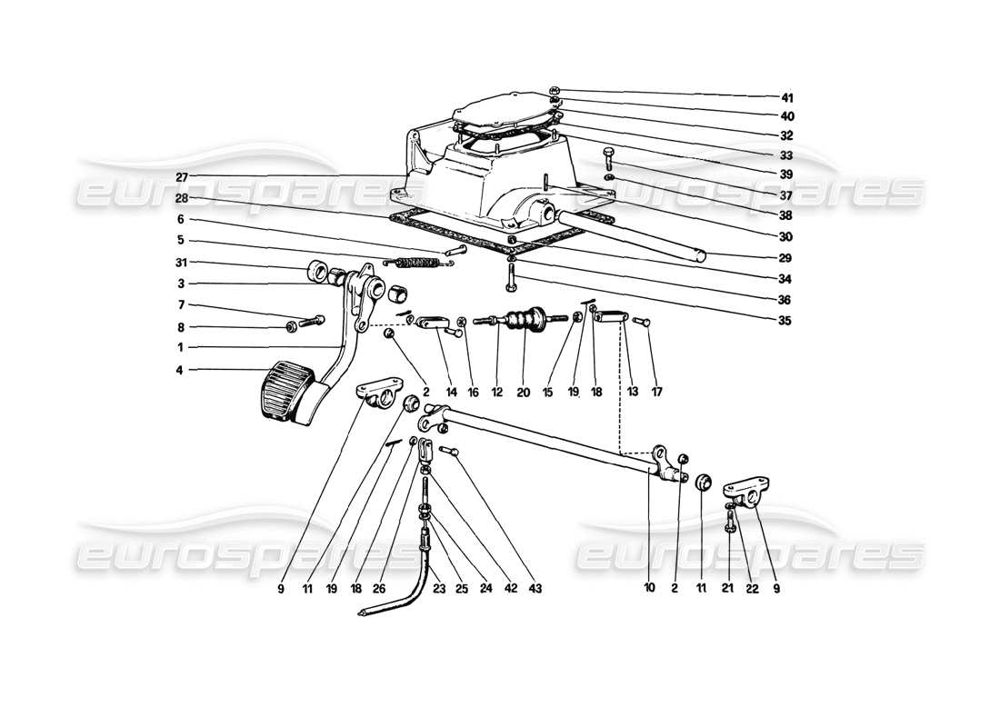 ferrari 308 gtb (1980) pedaliera - comando frizione (varianti per versioni rhd) diagramma delle parti