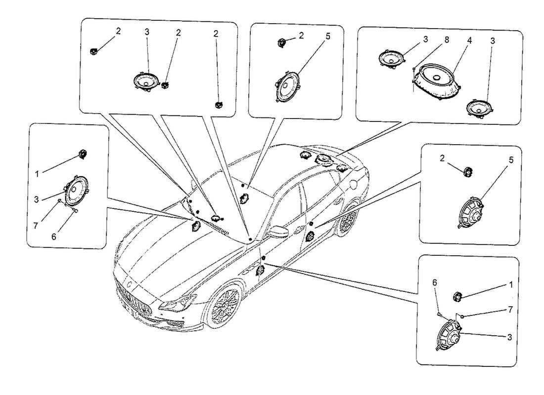 maserati qtp. v8 3.8 530bhp 2014 sistema di diffusione sonora schema delle parti