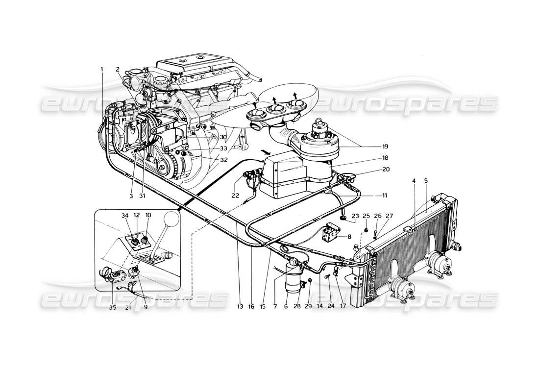 ferrari 246 dino (1975) sistema di aria condizionata diagramma delle parti