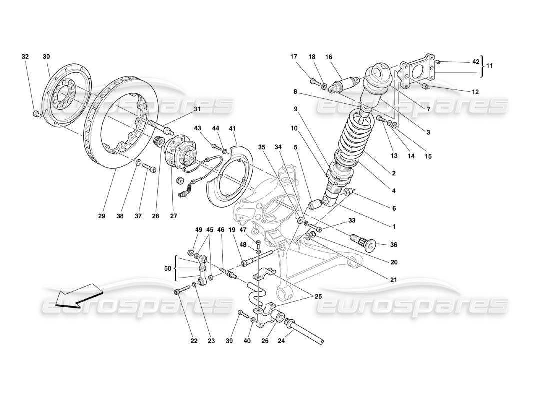 ferrari 360 challenge (2000) sospensione anteriore - ammortizzatore e disco freno schema delle parti