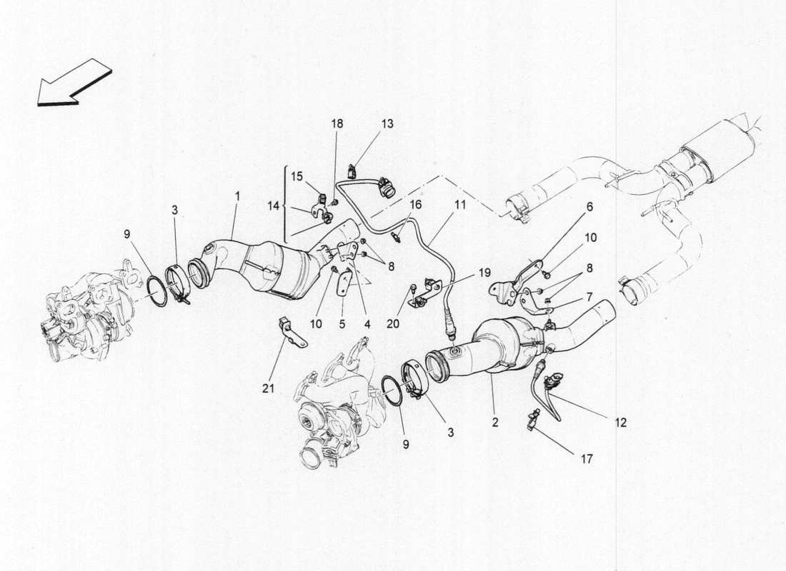 maserati qtp. v6 3.0 bt 410bhp 2015 diagramma delle parti dei convertitori pre-catalitici e dei convertitori catalitici