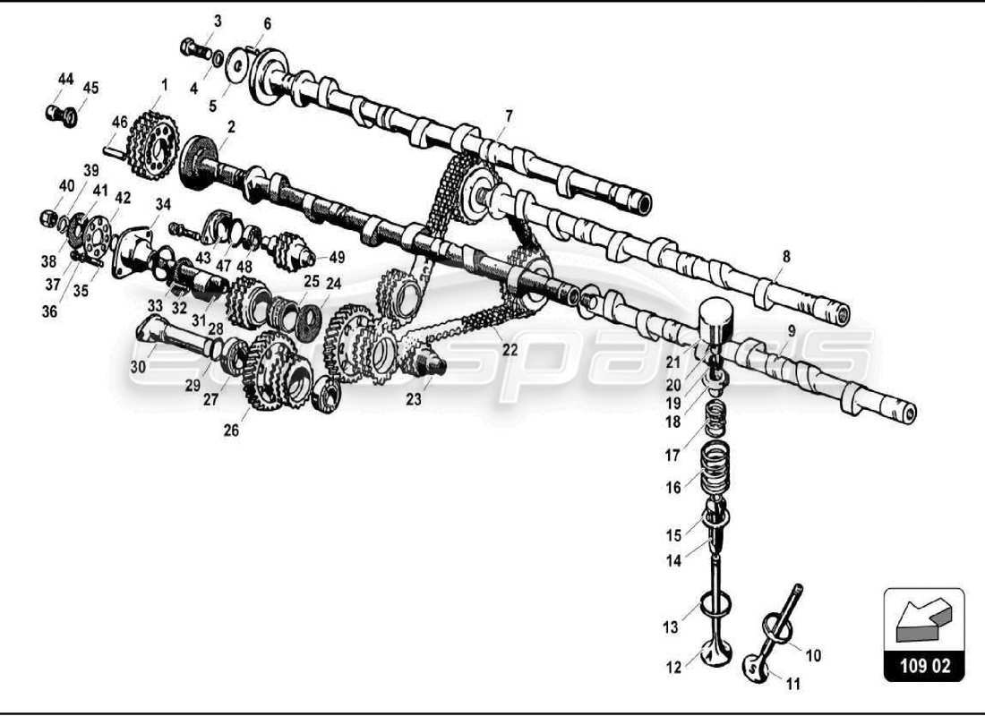 lamborghini 350 gt sistema di cronometraggio della testa diagramma delle parti