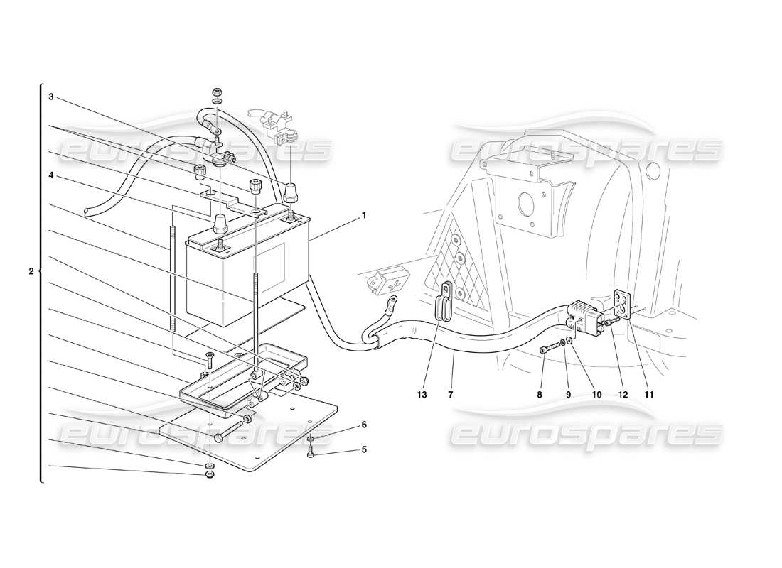 ferrari 360 challenge (2000) diagramma delle parti della batteria