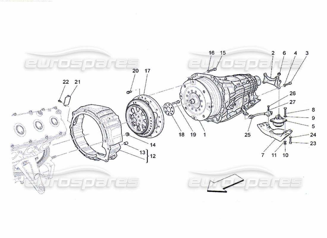 maserati qtp. (2010) 4.7 diagramma delle parti degli alloggiamenti del cambio