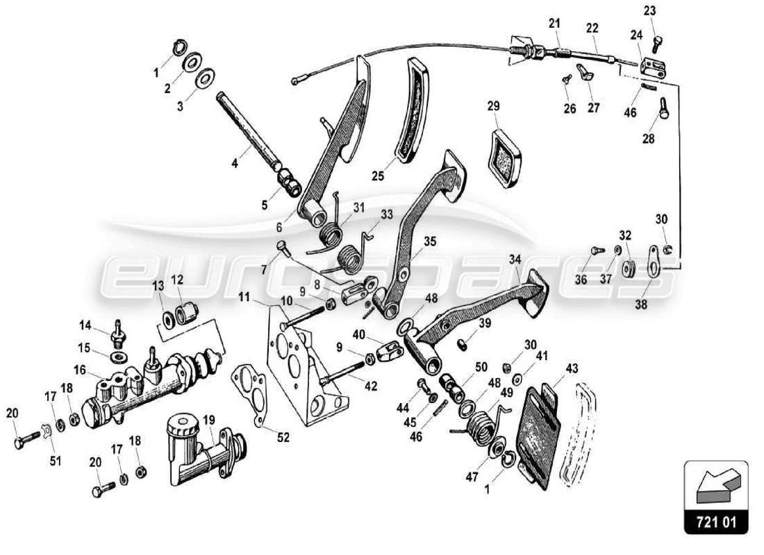 lamborghini miura p400s diagramma delle parti del pedale del freno e della frizione