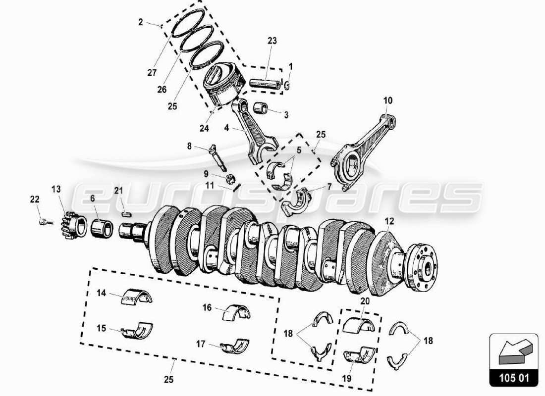 lamborghini miura p400s manovella - biella diagramma delle parti