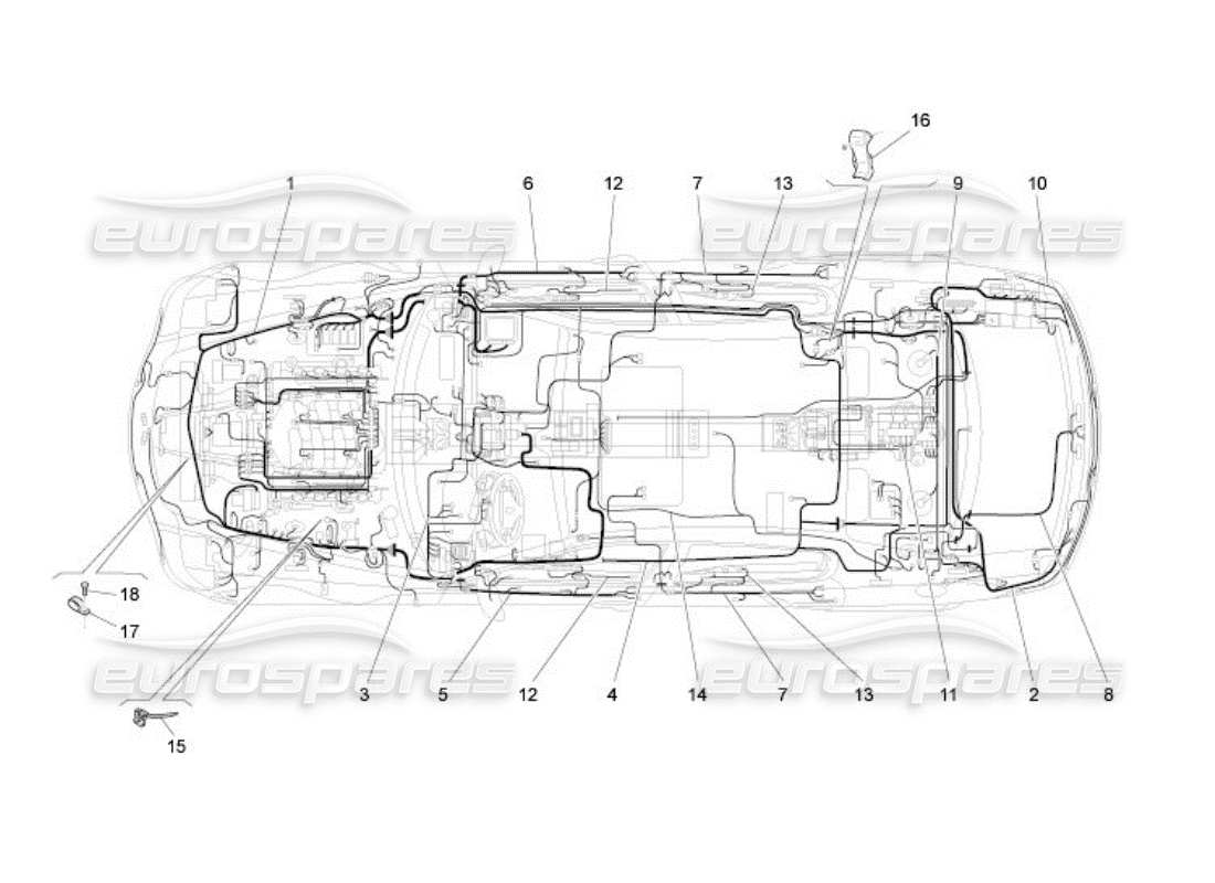 maserati qtp. (2005) 4.2 cablaggio principale diagramma delle parti