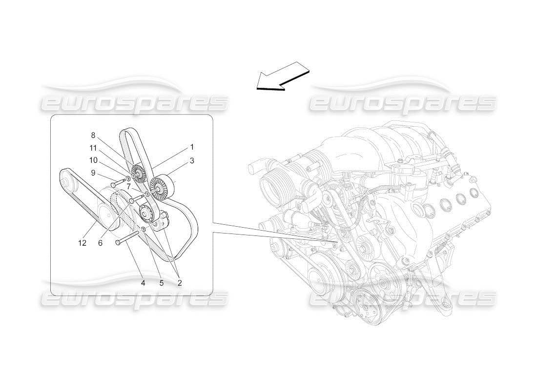 maserati qtp. (2011) 4.2 auto diagramma delle parti delle cinghie dei dispositivi ausiliari