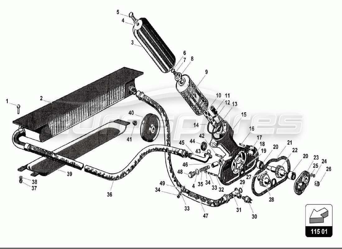 lamborghini 350 gt sistema olio diagramma delle parti