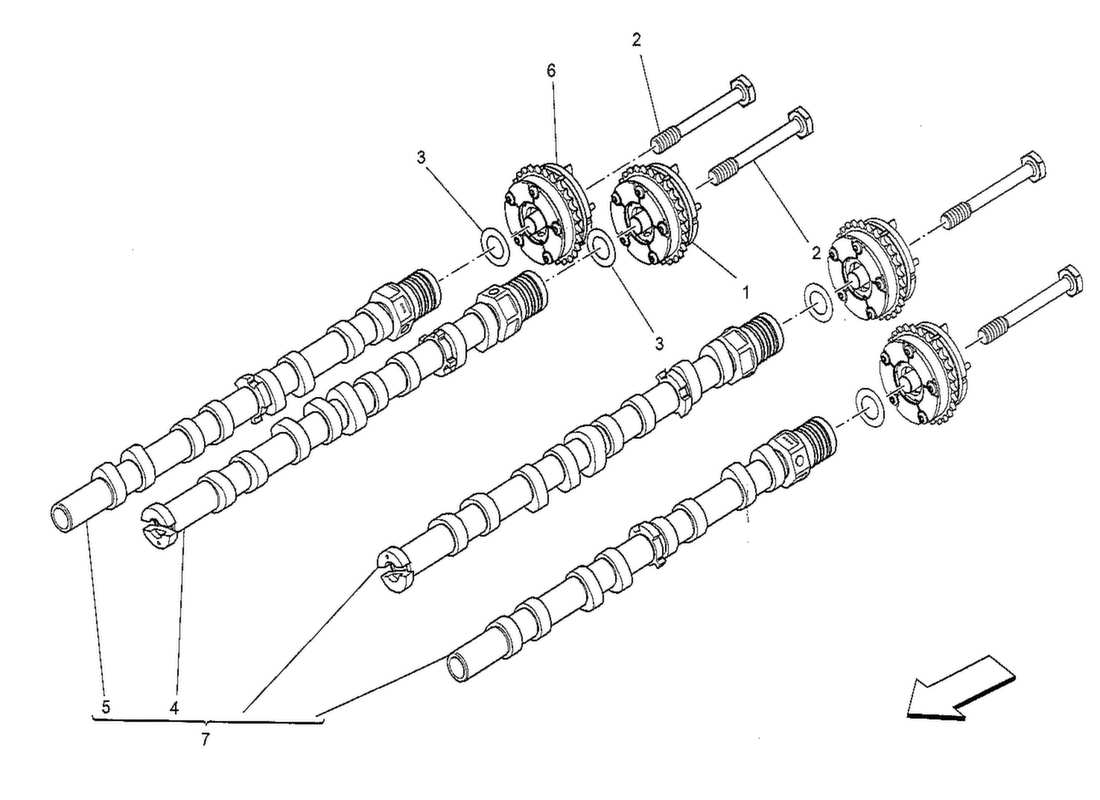 maserati qtp. v8 3.8 530bhp 2014 schema delle parti dell'albero a camme della testata destra