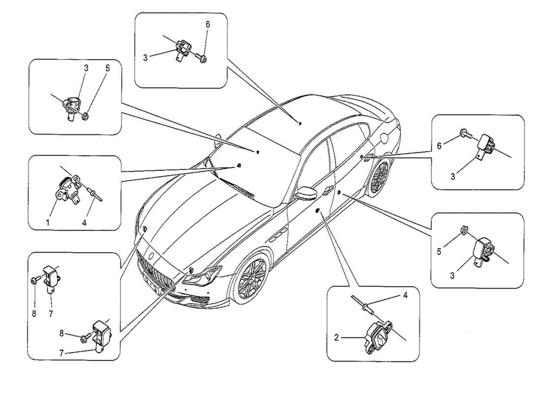 maserati qtp. v8 3.8 530bhp 2014 diagramma delle parti dei sensori di collisione