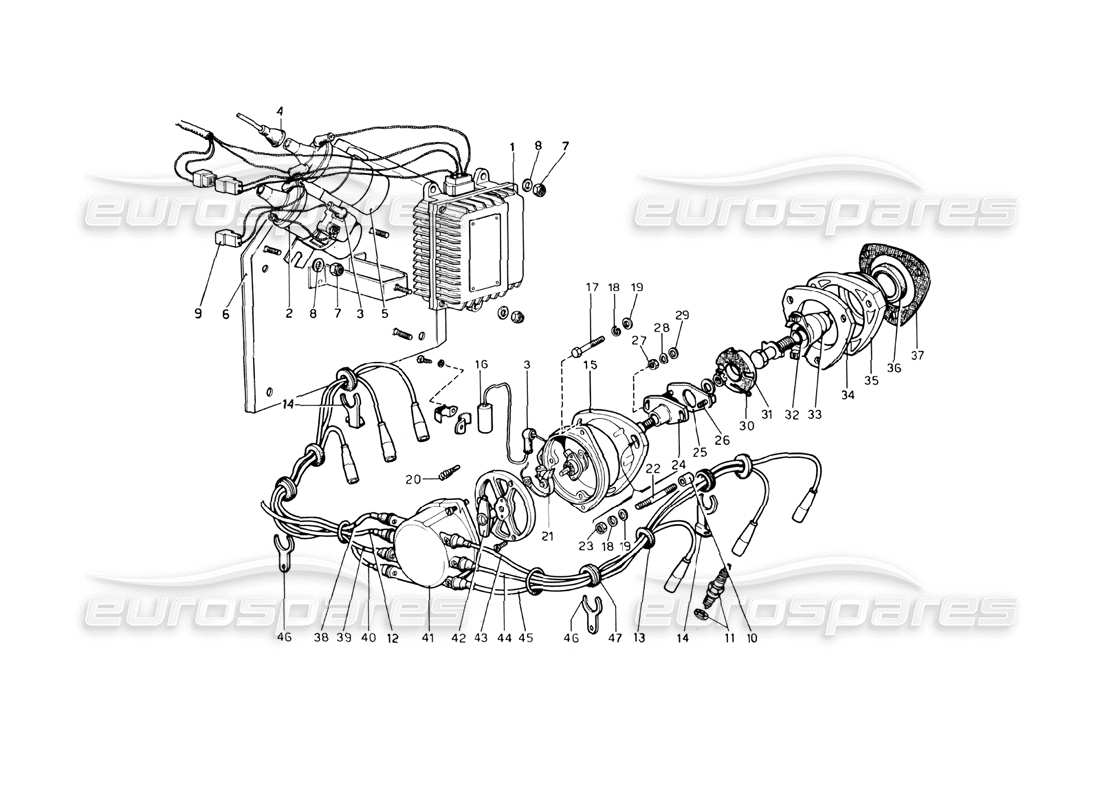 ferrari 246 dino (1975) accensione del motore diagramma delle parti