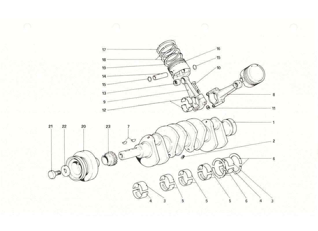 ferrari 208 gtb gts albero motore - bielle e pistoni schema parte