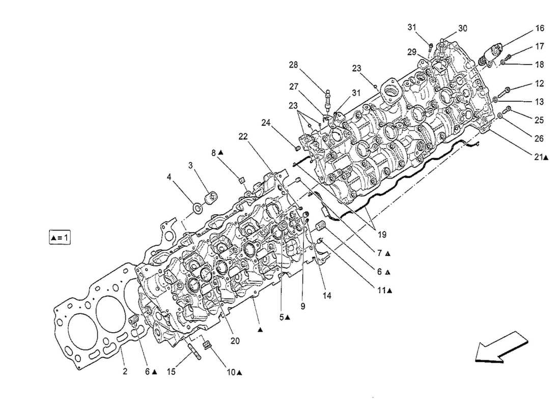 maserati qtp. v8 3.8 530bhp 2014 diagramma delle parti della testata del cilindro sinistra