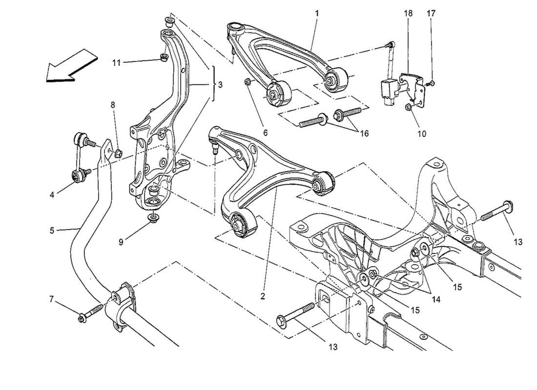 maserati qtp. v8 3.8 530bhp 2014 diagramma delle parti della sospensione anteriore