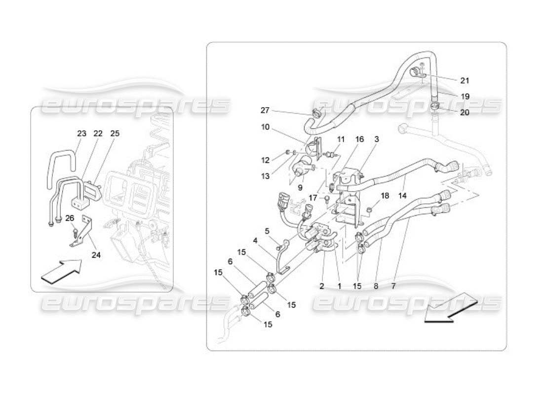 maserati qtp. (2005) 4.2 unità a c: diagramma delle parti dei dispositivi del vano motore