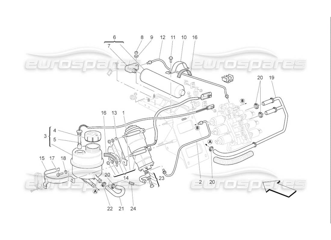 maserati qtp. (2007) 4.2 f1 impianto idraulico di attivazione del cambio: serbatoio e pompa schema delle parti