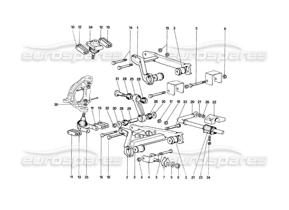 ferrari mondial 8 (1981) sospensione anteriore - bracci trasversali diagramma delle parti