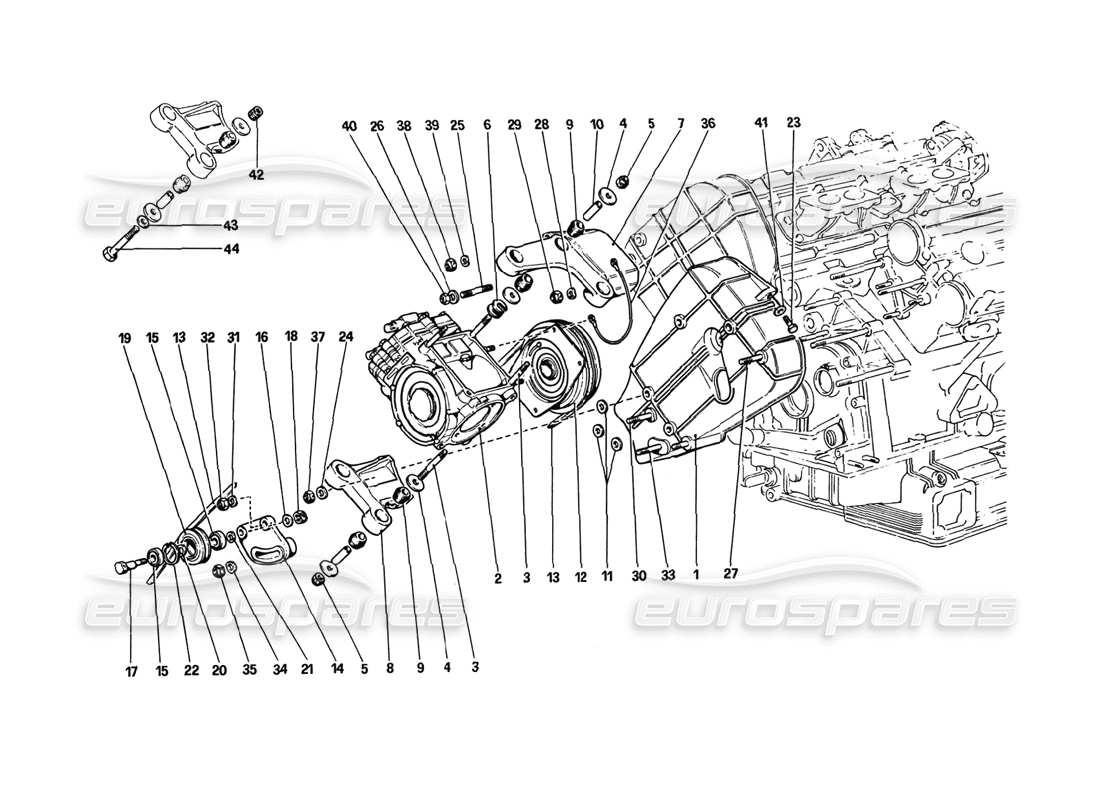 ferrari 308 gtb (1980) diagramma delle parti del compressore e dei controlli dell'aria condizionata