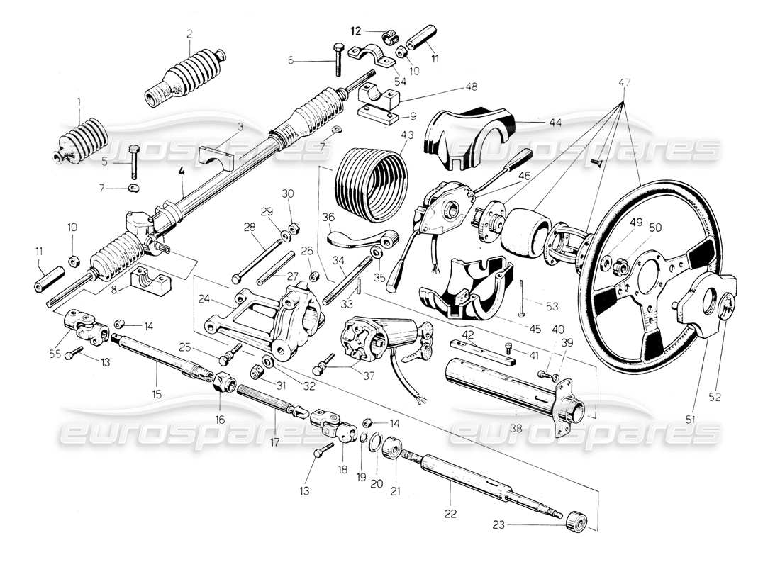 lamborghini countach 5000 qv (1985) diagramma delle parti dello sterzo (valido per la variazione qv - gennaio 1987).