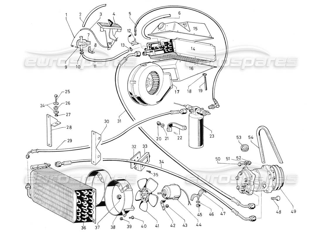 lamborghini countach 5000 qv (1985) diagramma delle parti di aria condizionata e riscaldamento (valido per la variazione qv - gennaio 1987).