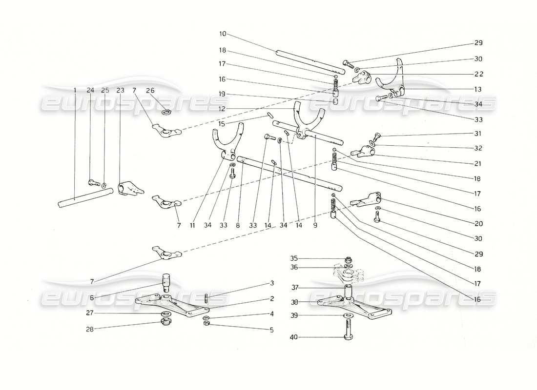 ferrari 308 gt4 dino (1976) comandi interni del cambio diagramma delle parti