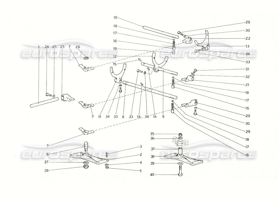 ferrari 308 gt4 dino (1976) diagramma delle parti dei controlli interni del cambio