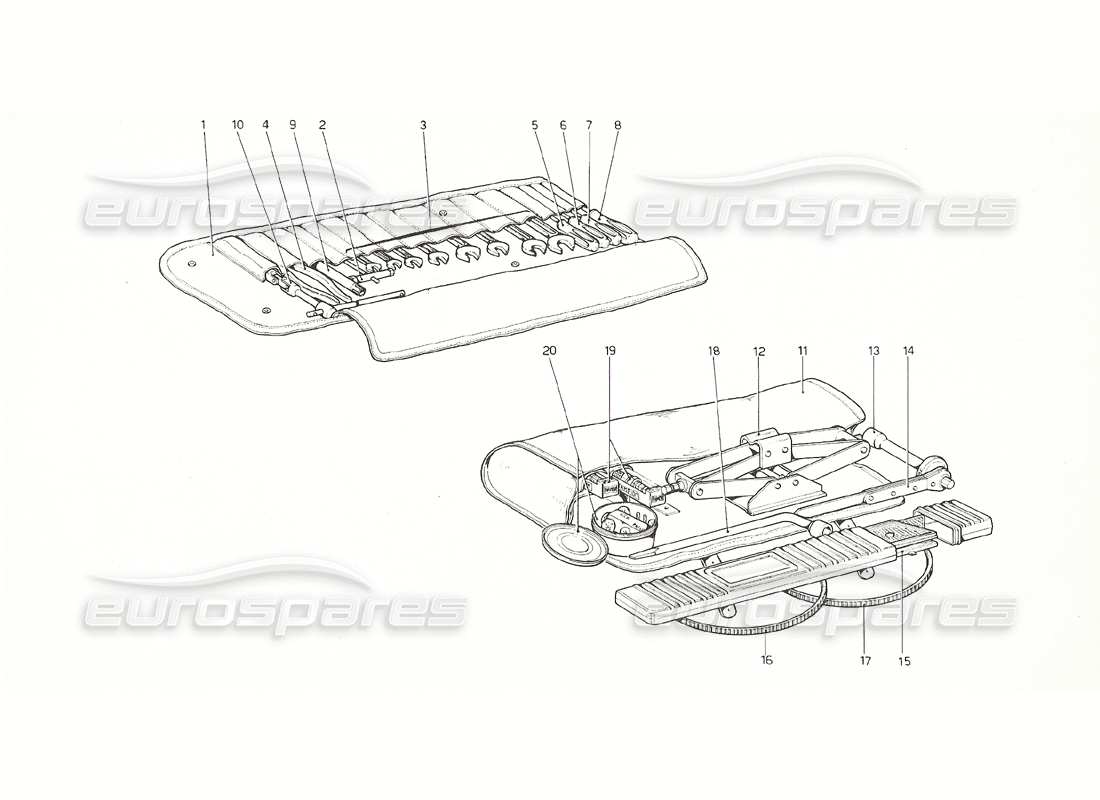 ferrari 308 gt4 dino (1976) schema delle parti del kit attrezzi