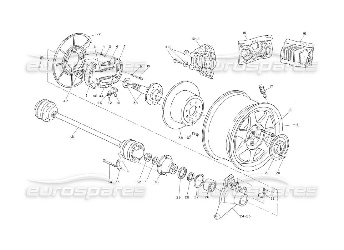 maserati shamal mozzi, freni posteriori e semiassi diagramma delle parti