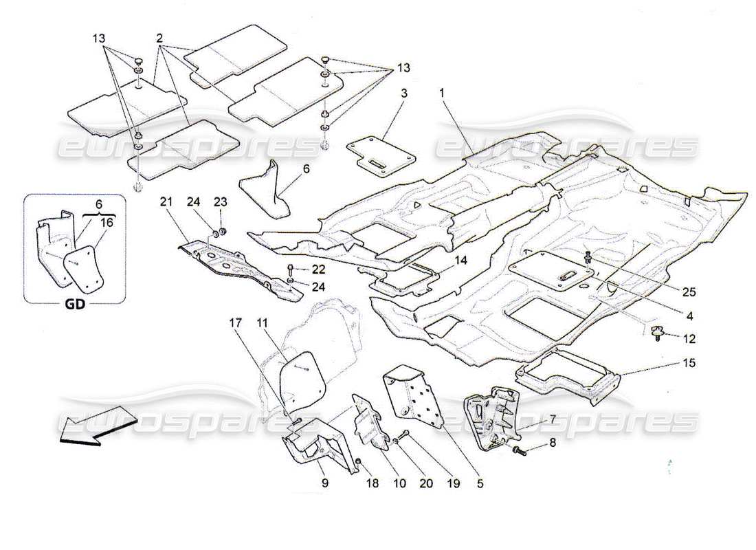 maserati qtp. (2010) 4.2 tappetini abitacolo diagramma delle parti