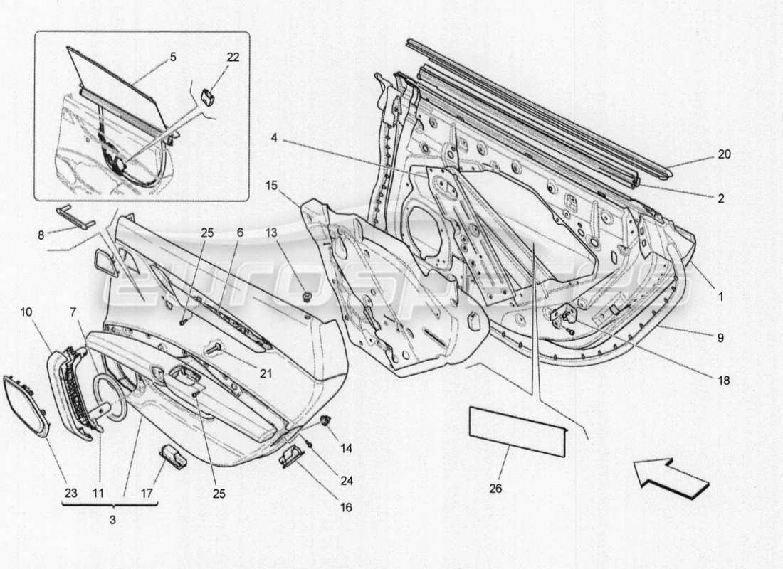 maserati qtp. v8 3.8 530bhp auto 2015 porte posteriori: pannelli di rivestimento schema delle parti