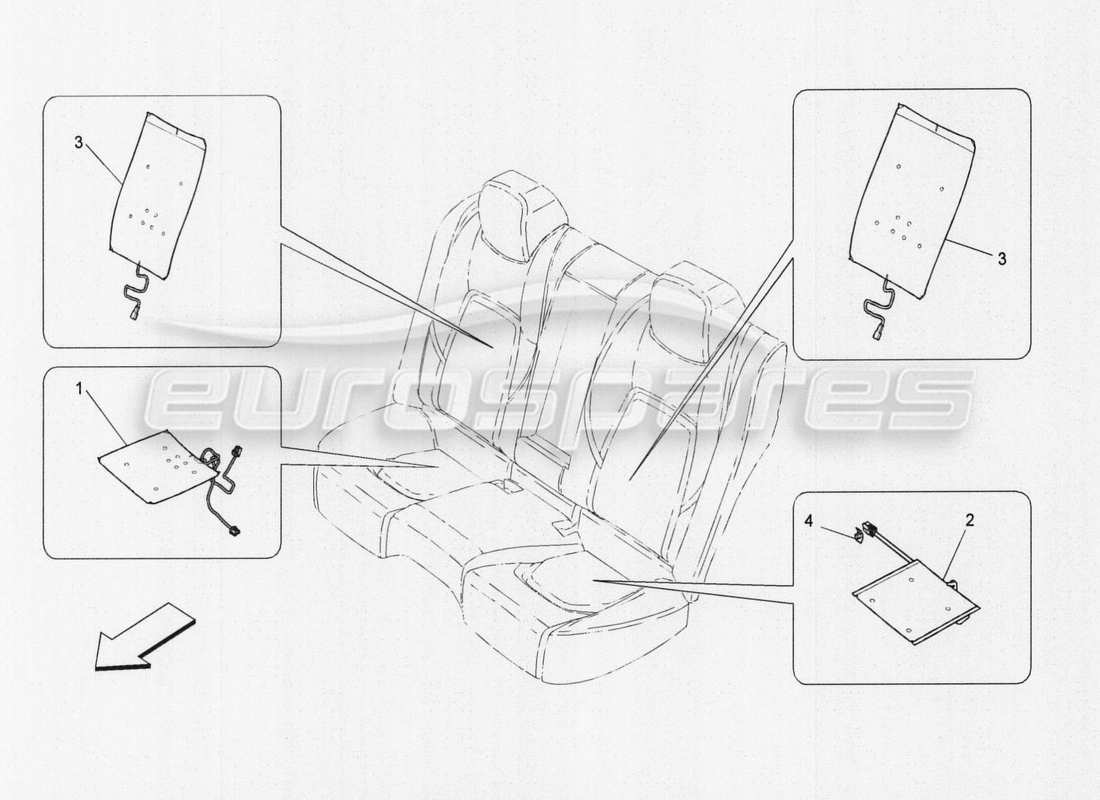 maserati qtp. v8 3.8 530bhp auto 2015 sedili posteriori: schema delle parti dei pannelli di rivestimento