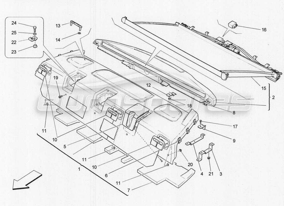 maserati qtp. v8 3.8 530bhp 2014 auto ripiano posteriore diagramma delle parti