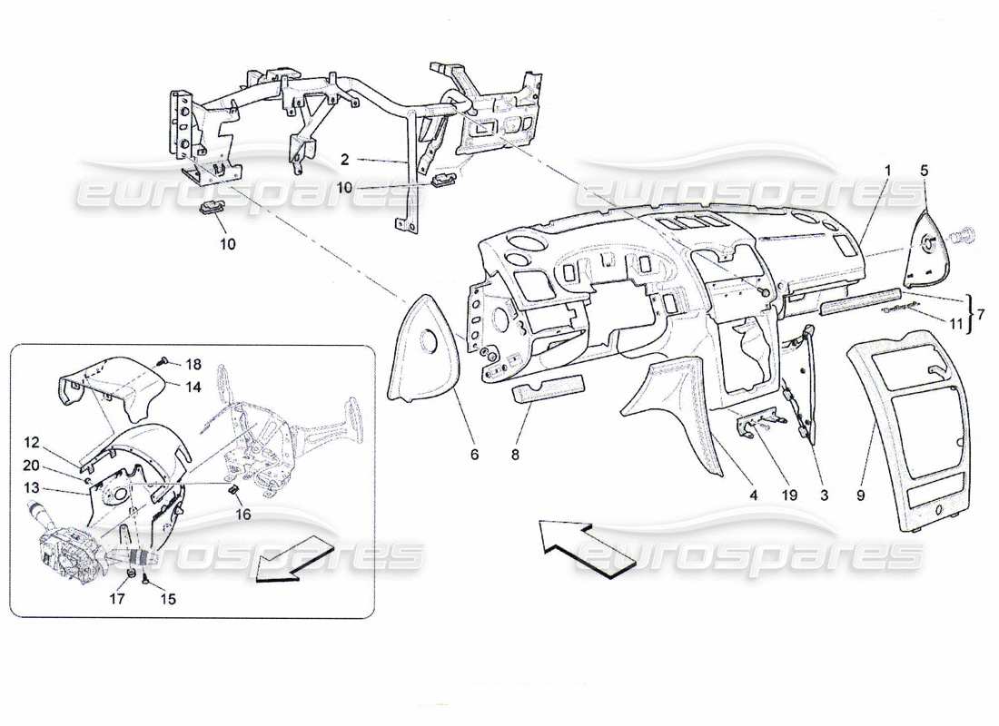 maserati qtp. (2010) 4.7 diagramma delle parti dell'unità del cruscotto