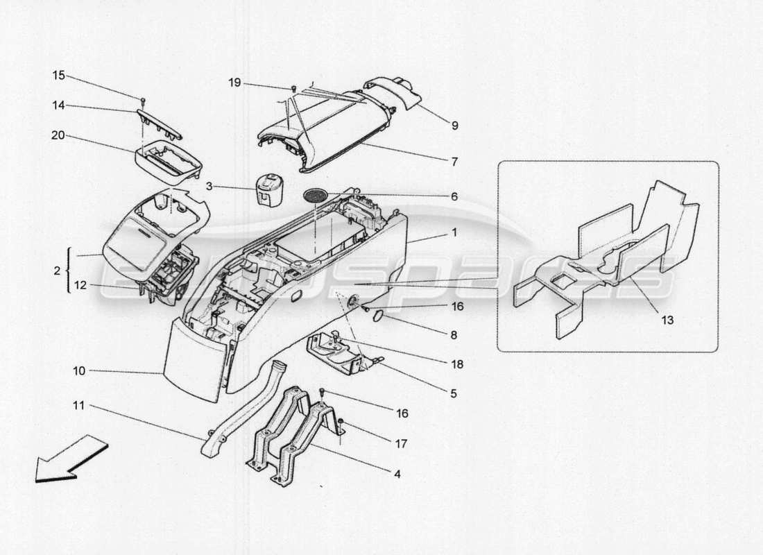 maserati qtp. v8 3.8 530bhp 2014 auto console accessori e console posteriore schema delle parti