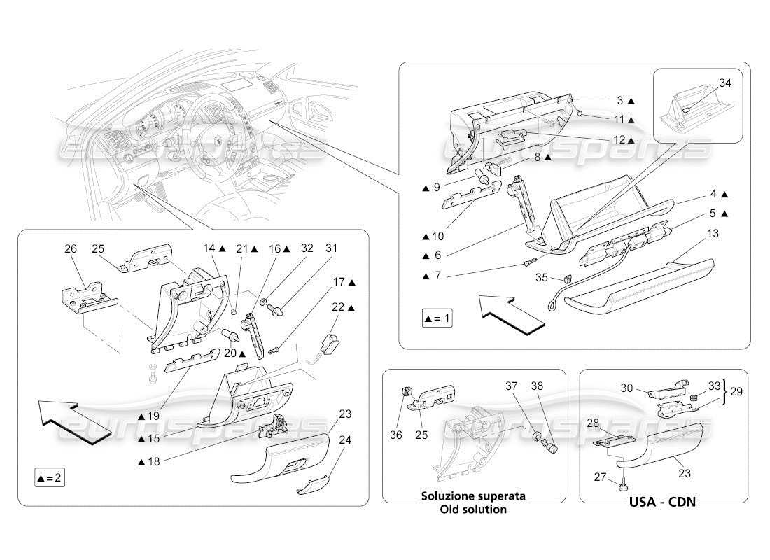 maserati qtp. (2011) 4.2 auto diagramma delle parti dei vani portaoggetti