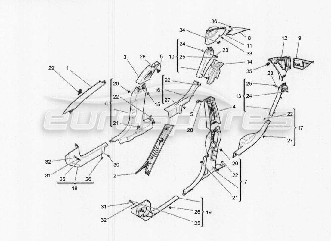 maserati qtp. v8 3.8 530bhp 2014 auto schema delle parti dei pannelli di rivestimento del montante b e dei pannelli laterali dell'abitacolo