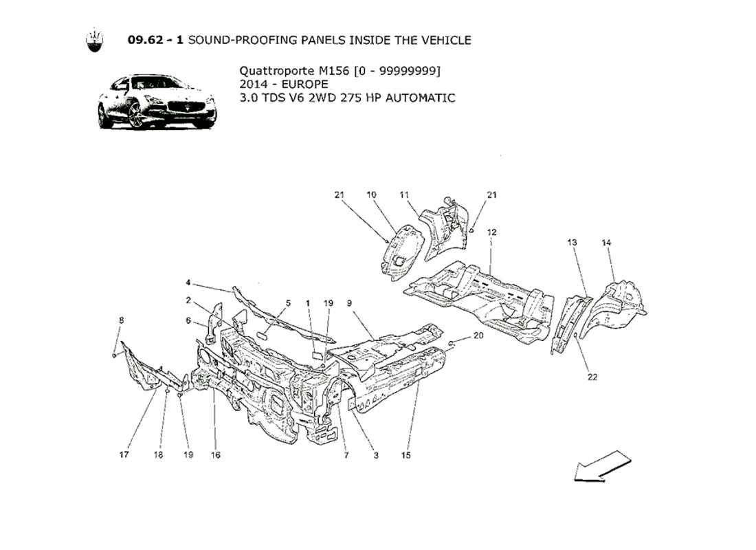 maserati qtp. v6 3.0 tds 275bhp 2014 pannelli insonorizzati all'interno del diagramma delle parti del veicolo