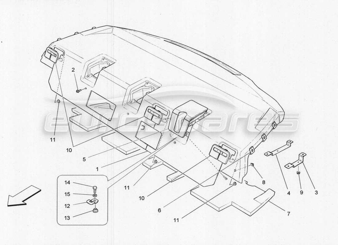 maserati qtp. v8 3.8 530bhp 2014 auto ripiano posteriore diagramma delle parti