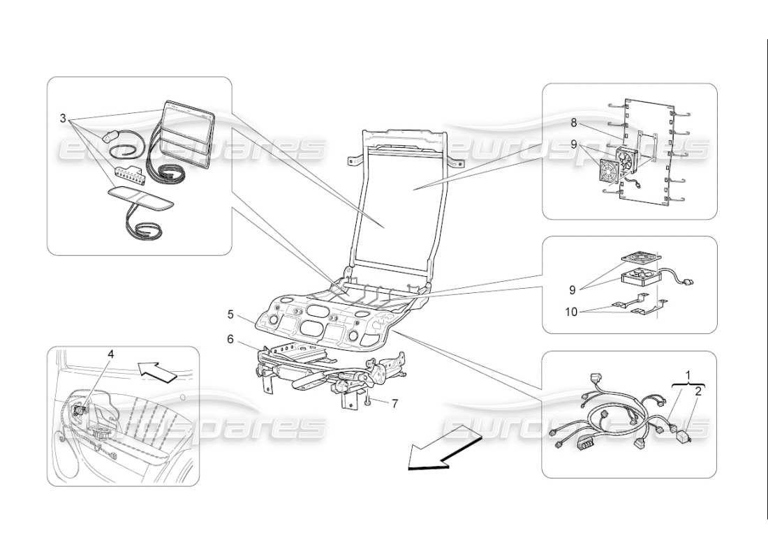 maserati qtp. (2007) 4.2 f1 sedili posteriori: meccanica ed elettronica schema delle parti