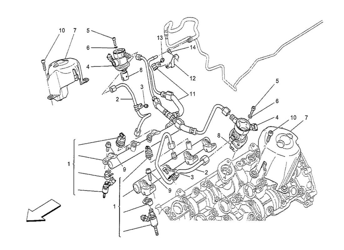 maserati qtp. v8 3.8 530bhp 2014 diagramma delle parti delle pompe del carburante e delle linee di collegamento