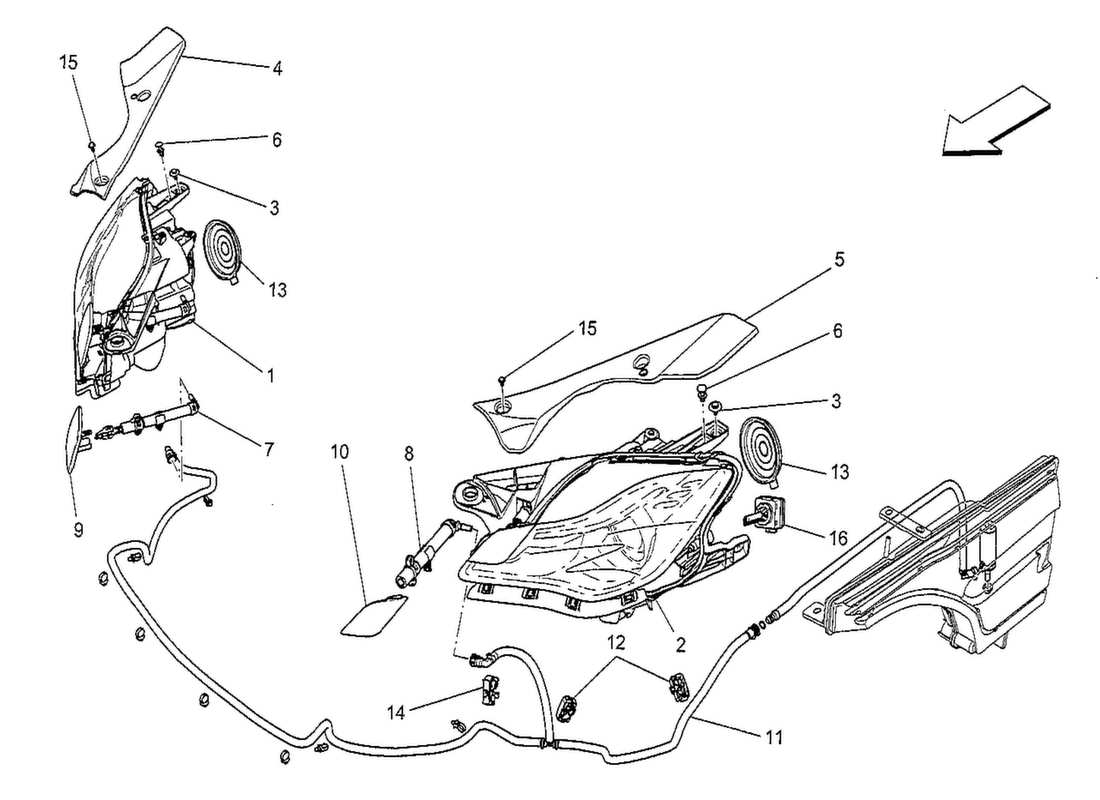 maserati qtp. v8 3.8 530bhp 2014 diagramma delle parti dei gruppi ottici