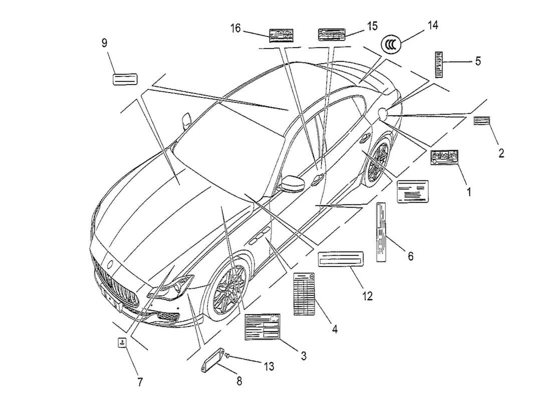 maserati qtp. v8 3.8 530bhp 2014 diagramma delle parti di adesivi ed etichette