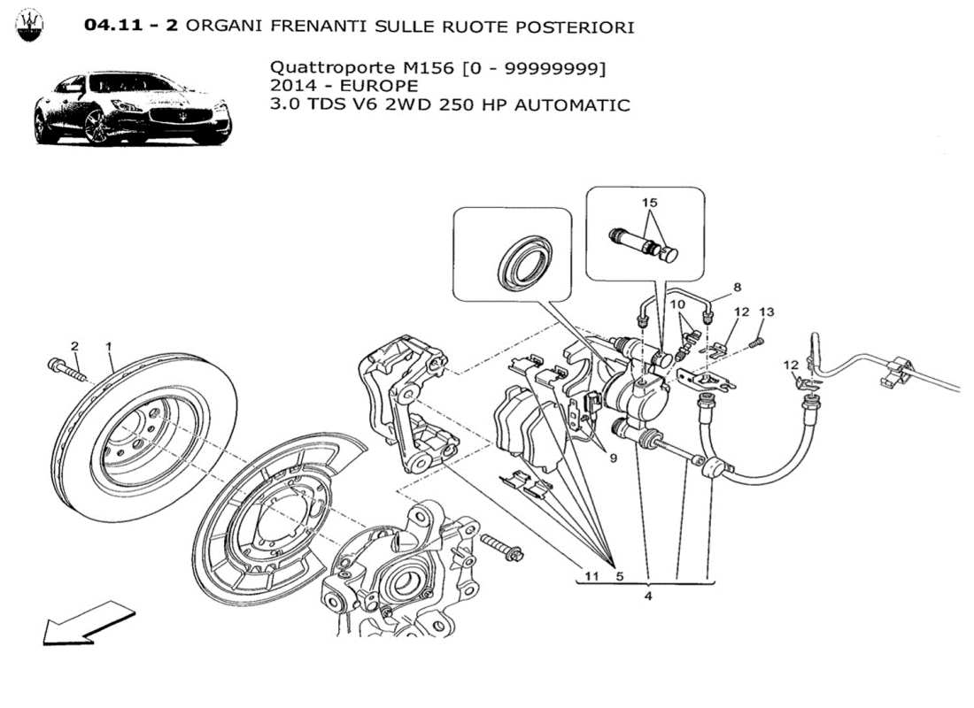 maserati qtp. v6 3.0 tds 250bhp 2014 schema parziale dei dispositivi di frenatura sulle ruote posteriori