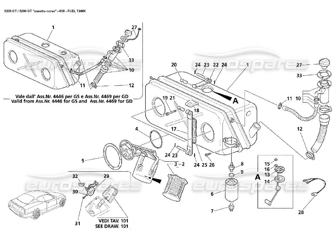 maserati 3200 gt/gta/assetto corsa serbatoio di carburante diagramma delle parti