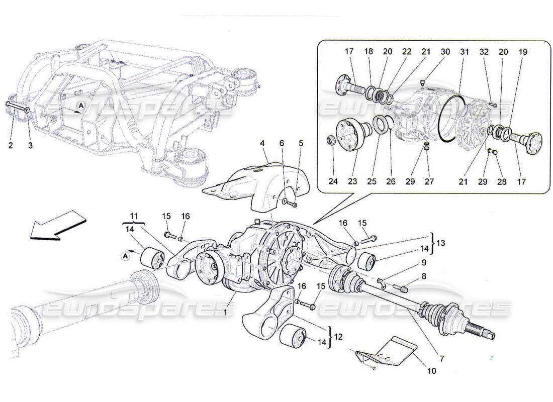maserati qtp. (2010) 4.2 diagramma delle parti del differenziale e dei semiassi posteriori