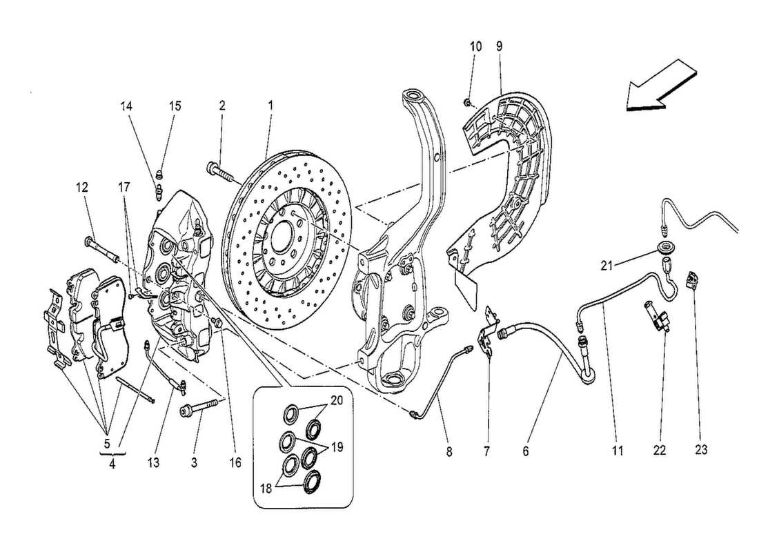 maserati qtp. v8 3.8 530bhp 2014 schema parziale dei dispositivi di frenatura sulle ruote anteriori